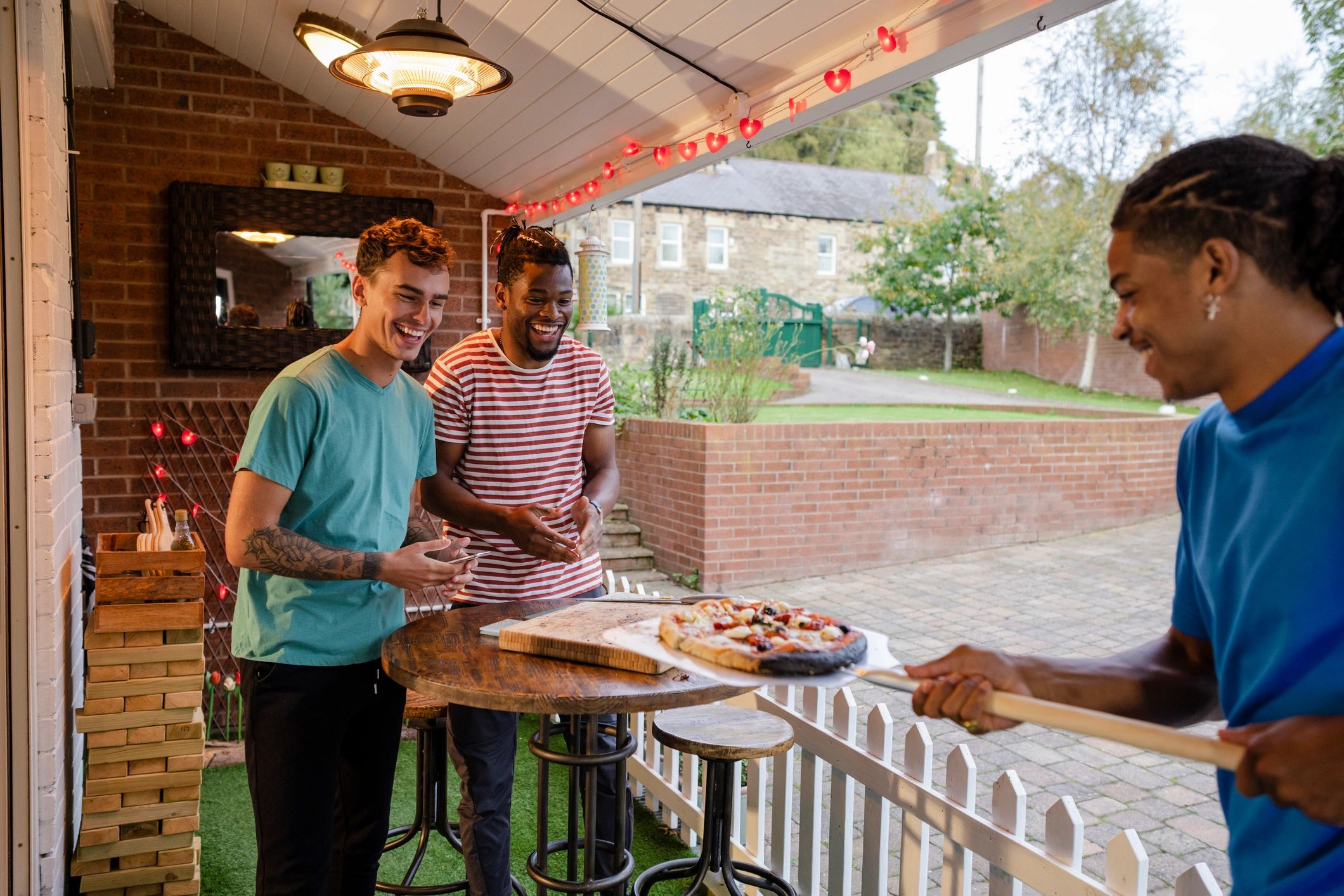 Outdoor party scene supporting event rental call to action