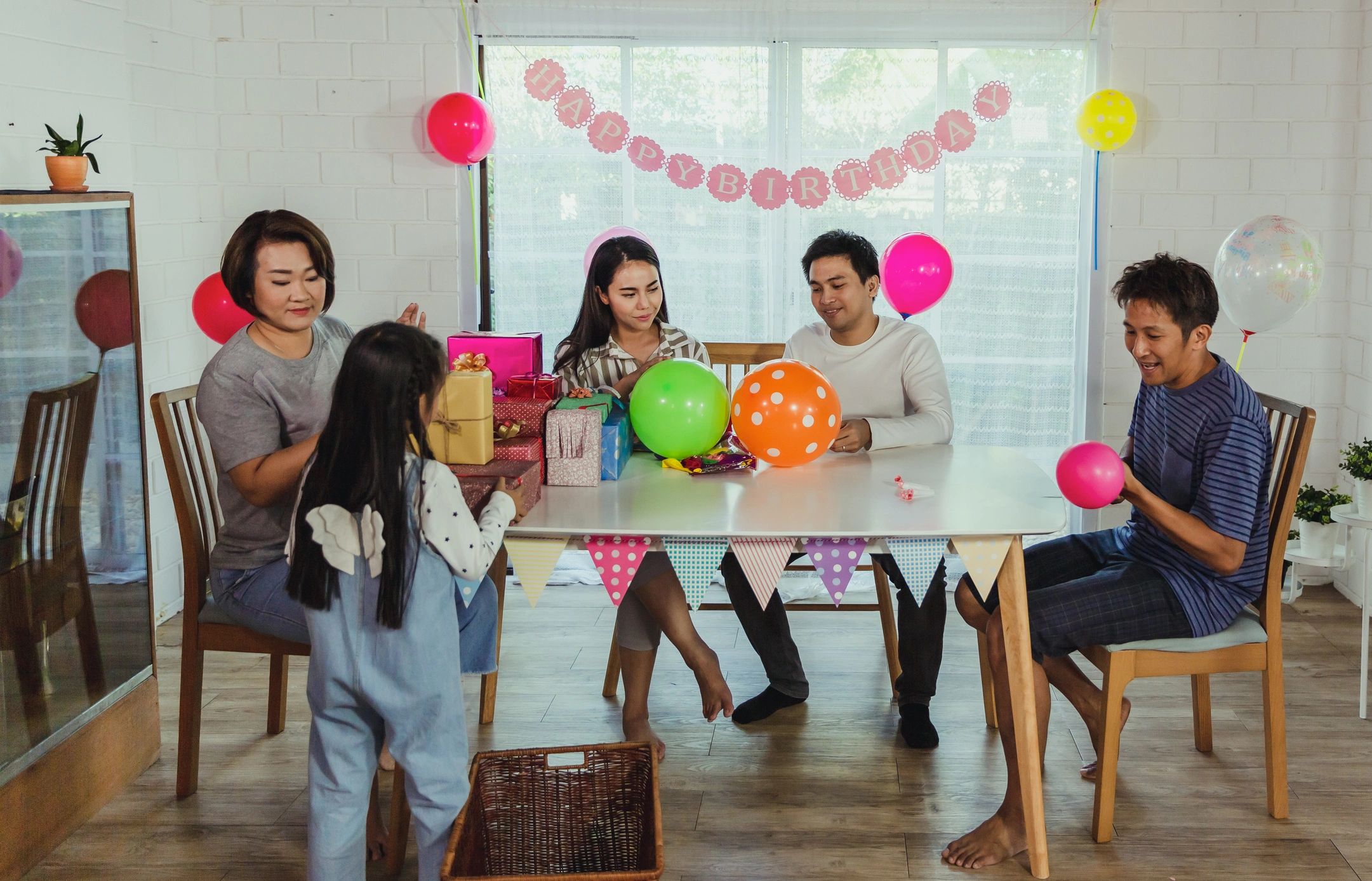 Birthday party balloon decorations prepared for a celebration