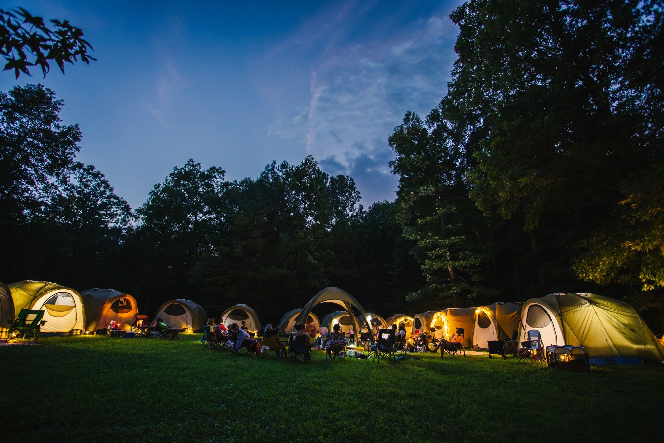 Tent setup for an outdoor event